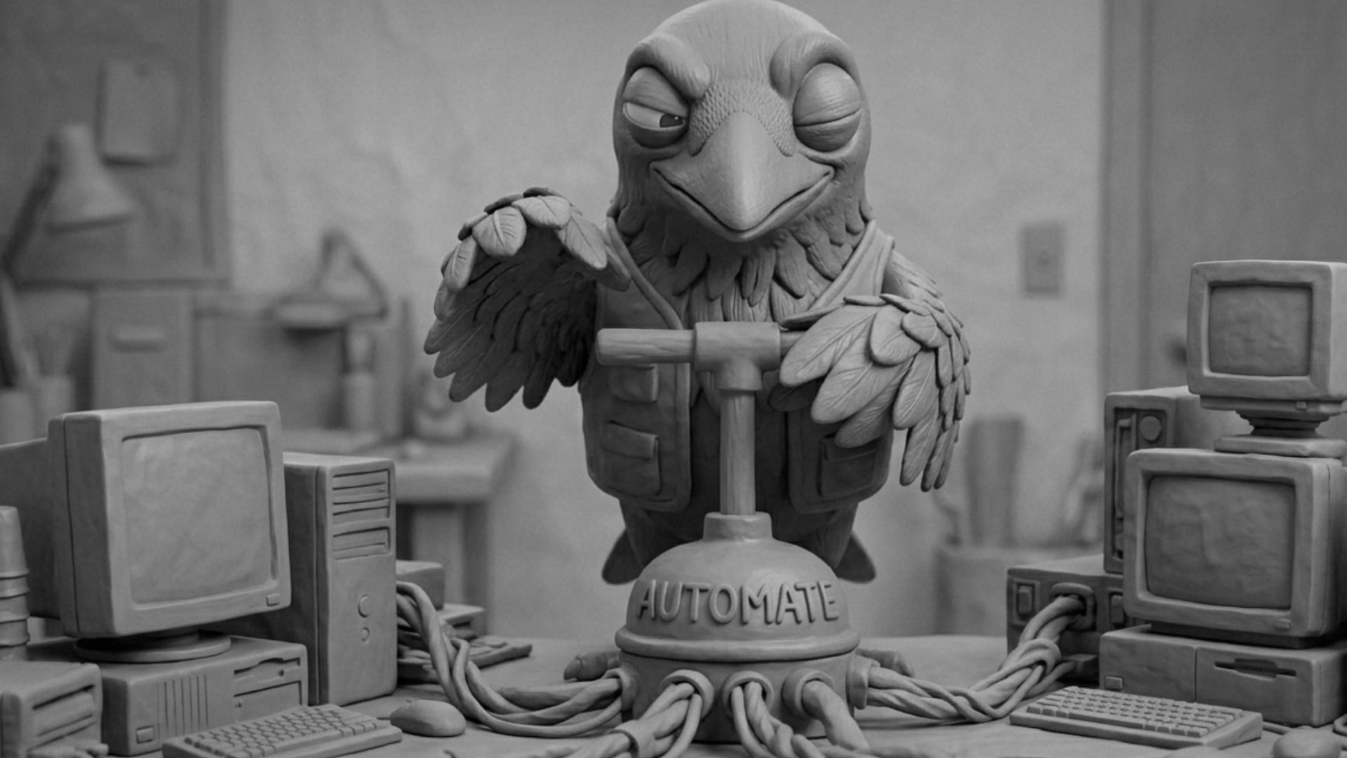 Jake the raven attempting to automate business processes and remove workflow bottlenecks to improve operational efficiency