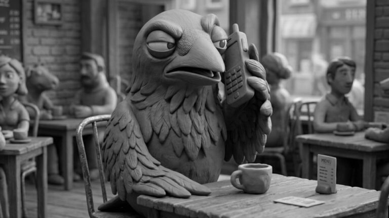 Jake the raven talking to a developer on the phone about optimizing website conversion and digital storefront performance in modern website development