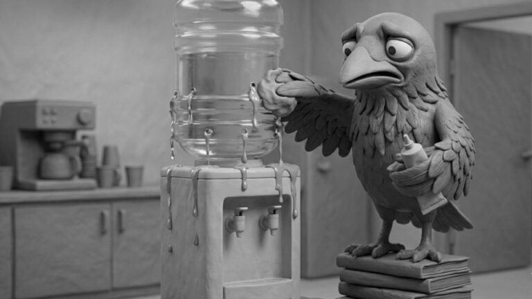 Jake the raven fixing leaks in the water bottle aka ecommerce marketing leaks that reduce conversions and online store growth