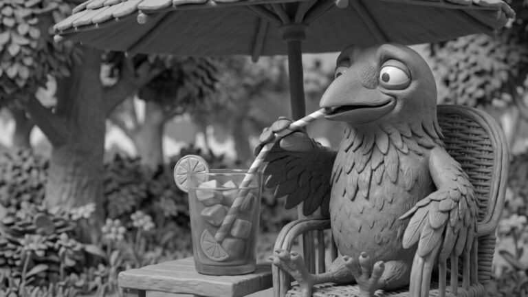 Jake the raven examining what startups can learn from the lasting popularity trends while enjoying his iced tea