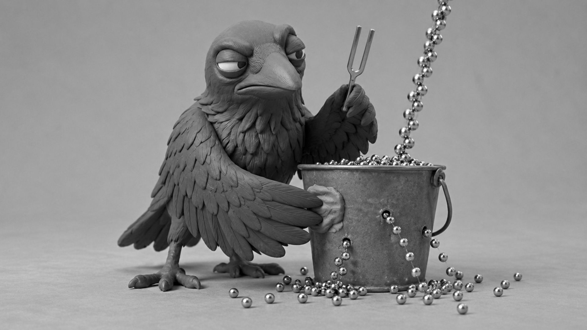 Jake the raven patching a leaky bucket with a tuning fork nearby, symbolizing an ecommerce store that needs optimization instead of more traffic.